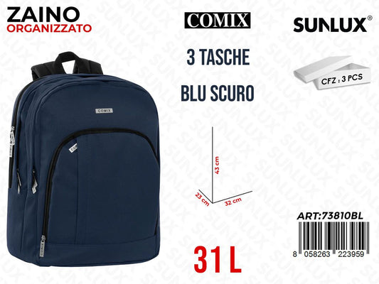 ZAINO ORGANIZZATO 3TASCHE BLU COMIX 32*43*23CM