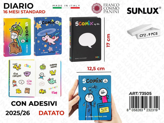 DIARIO SCOMIX 16MESI DATATO ASS. 12.5*17CM