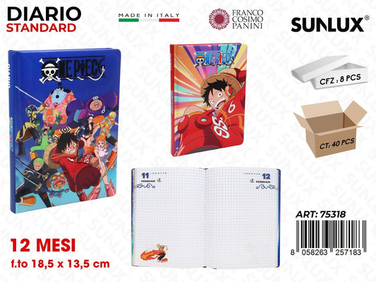 DIARIO STD ONE PIECE ASS. 12MESI 18.5*13.5CM