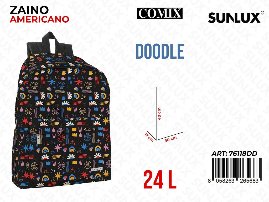 COMIX ZAINO AMERICANO ALLOVER DOODLE 30*40*17CM