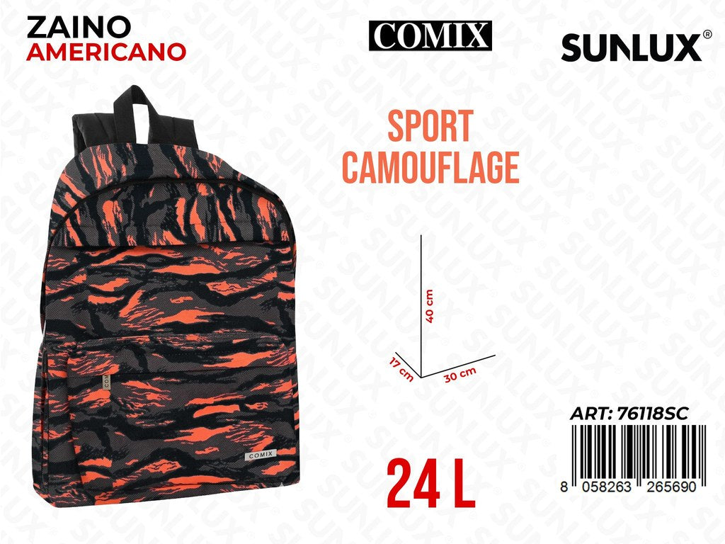 COMIX ZAINO AMERICANO ALLOVER SPORT CAMOUFLAGE 30*40*17CM