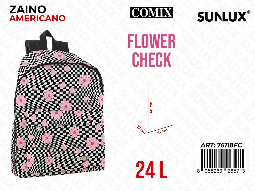 COMIX ZAINO AMERICANO ALLOVER FLOWER CHECK 30*40*17CM