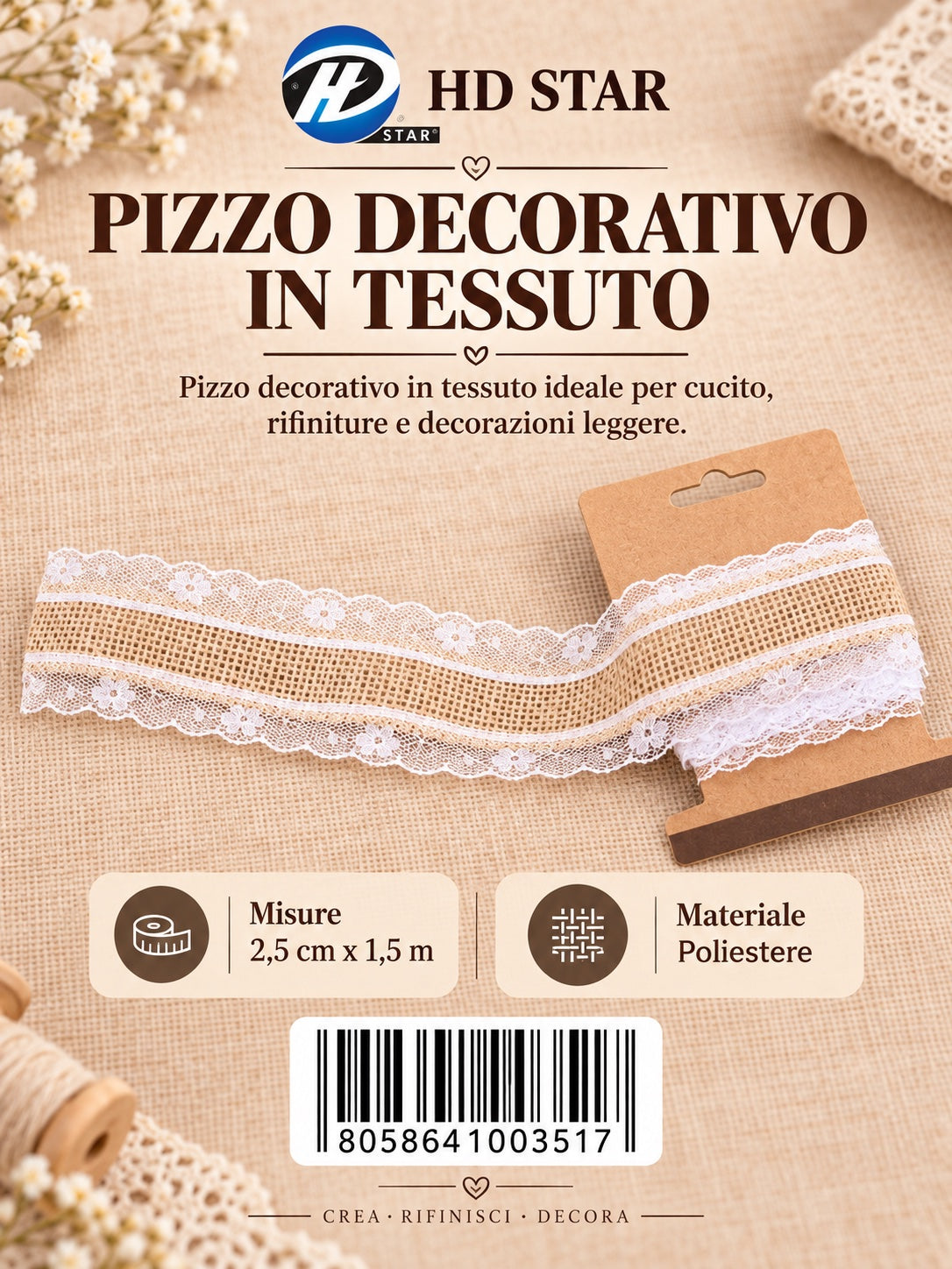 L00351 Nastro Lino 2.5Cm 1.5M