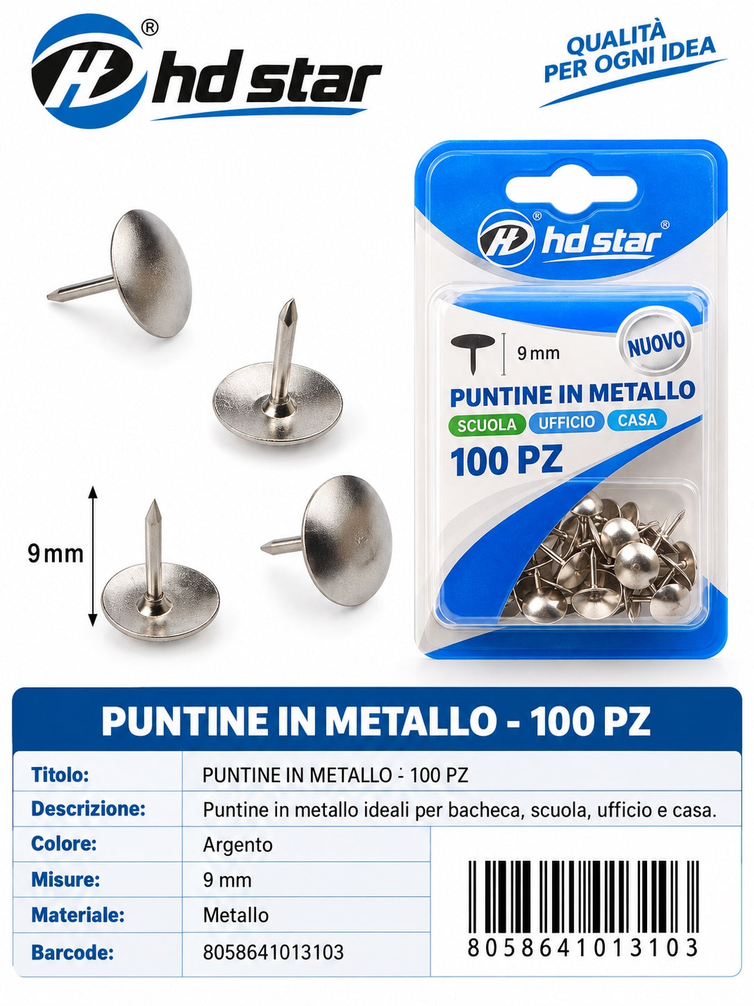 01310 Puntine In Metallo 9Mm 100Pz Ct 240