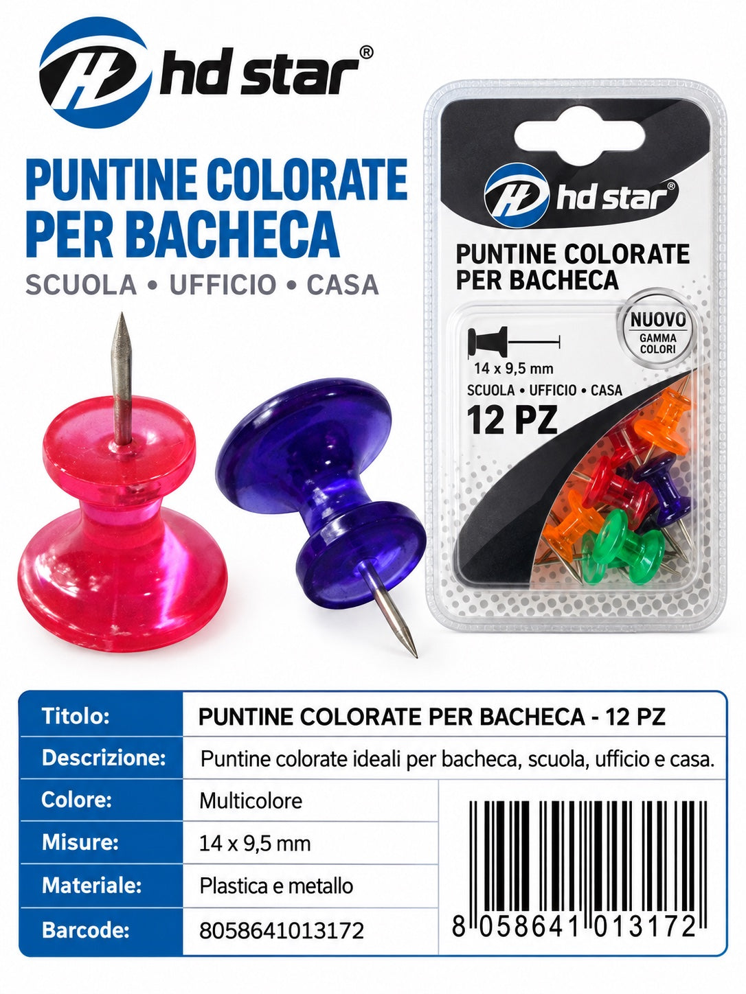 01317 Puntine Trasparenti Per Bacheca 12Pz Ct 240