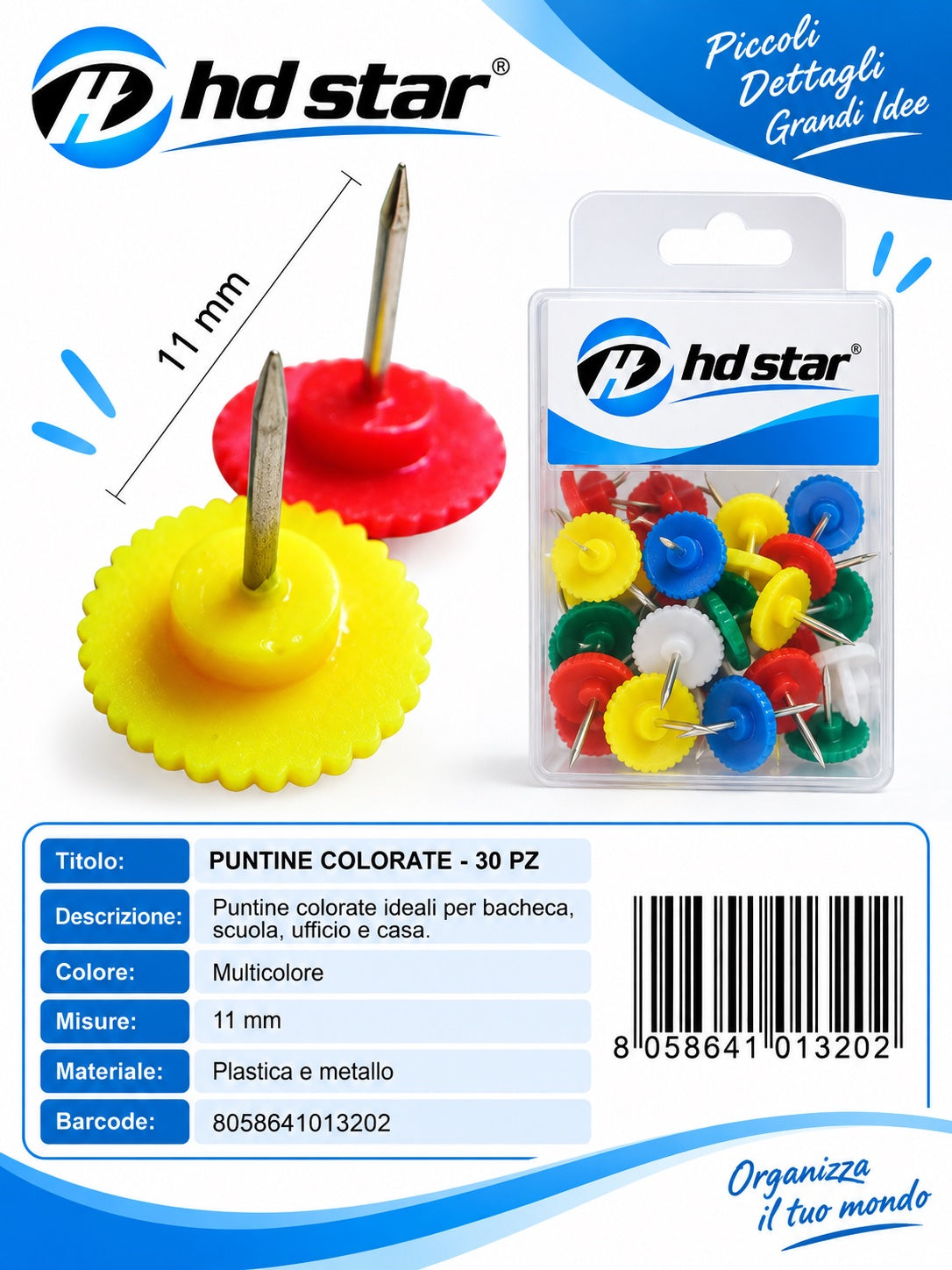 01320 Puntine Colorate 11Mm 30Pz Ct 240