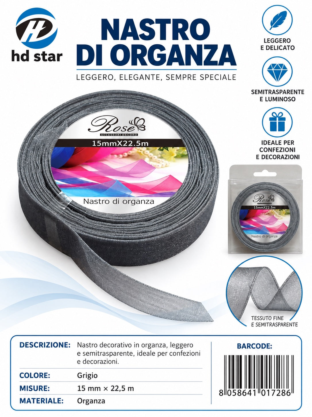 01728 Nastro Di Organza 15Mm*22.5M 15Mm*22.5M 59#