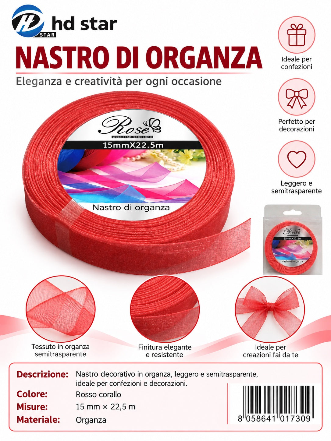 01730 Nastro Di Organza 15Mm*22.5M 15Mm*22.5M 129#
