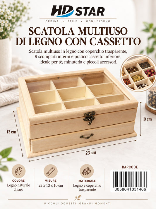 03146 Scatola Multiuso Di Legno 23.5*13.5*10Cm Ct 24