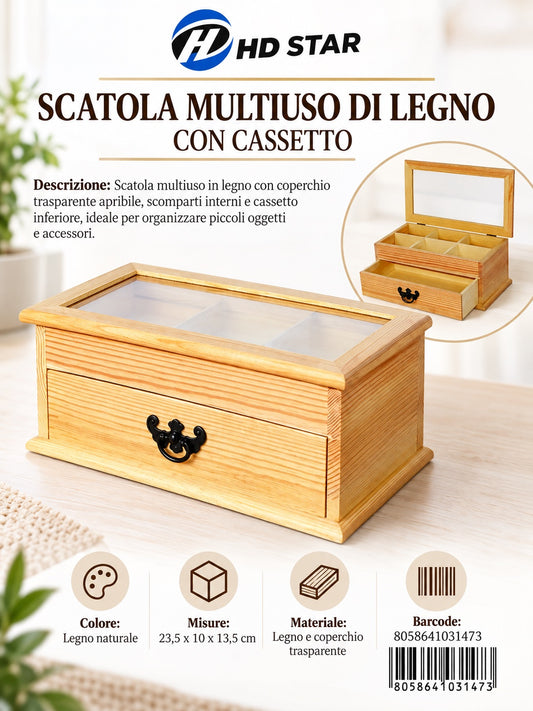03147 Scatola Multiuso Di Legno 23.5*13.5*10 Ct 36