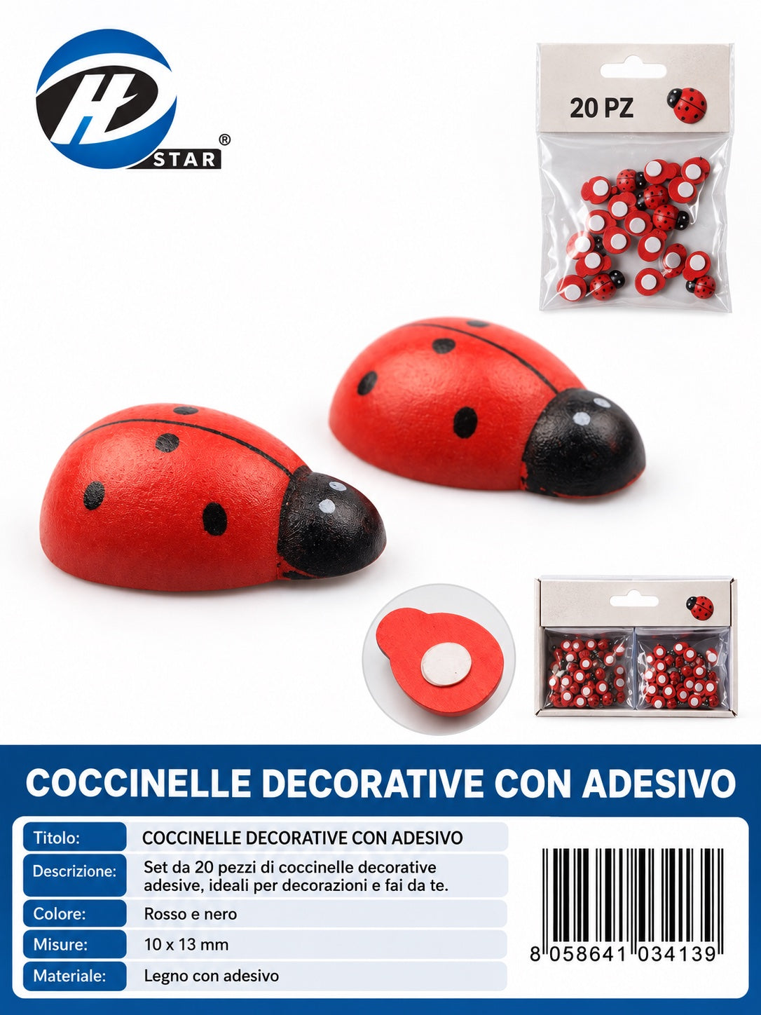 03413 Coccinelle Decorative Con Adesivo 20Pz 10*13Mm Ct 480