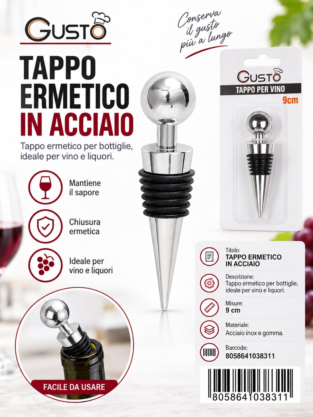 03831 Tappo Ermetico In Acciaio 1/12 Ct108