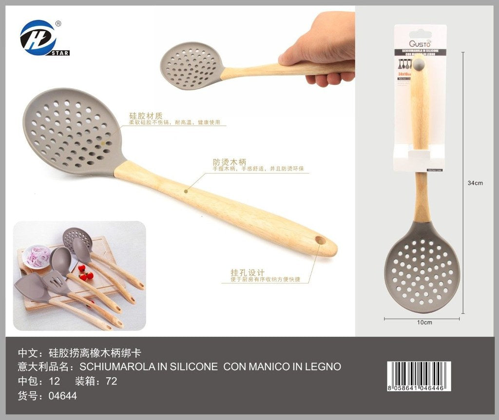 04644 Schiumarola In Silicone Con Manico In Legno