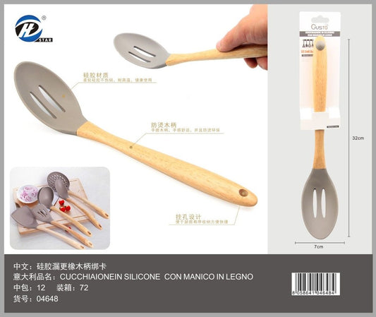 04648 Cucchiaione In Silicone Con Manico In Legno