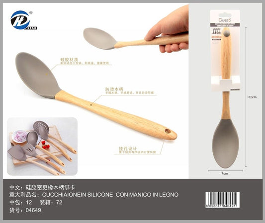 04649 Cucchiaione In Silicone Con Manico In Legno