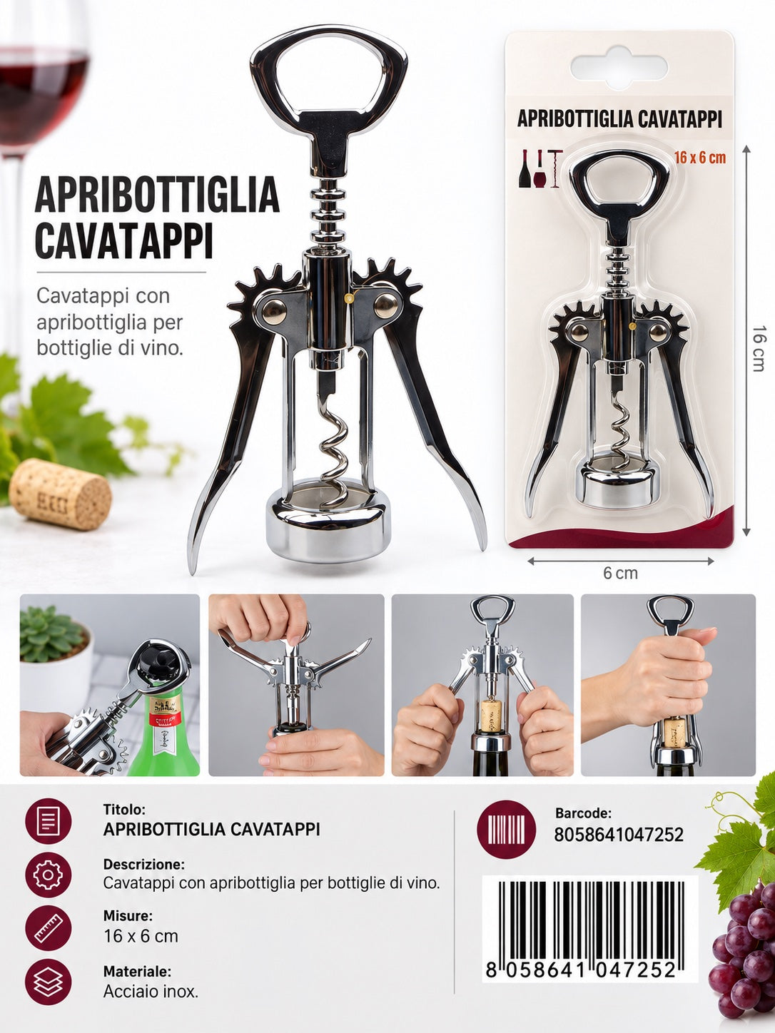 04725 Apribottiglia Cavatappi