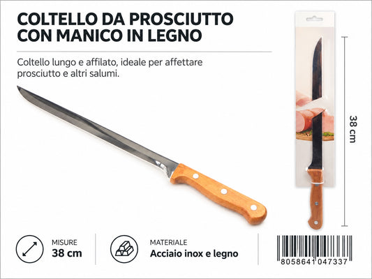 04733 Coltello Da Prosciutto Con Manico In Legno 38*2Cm