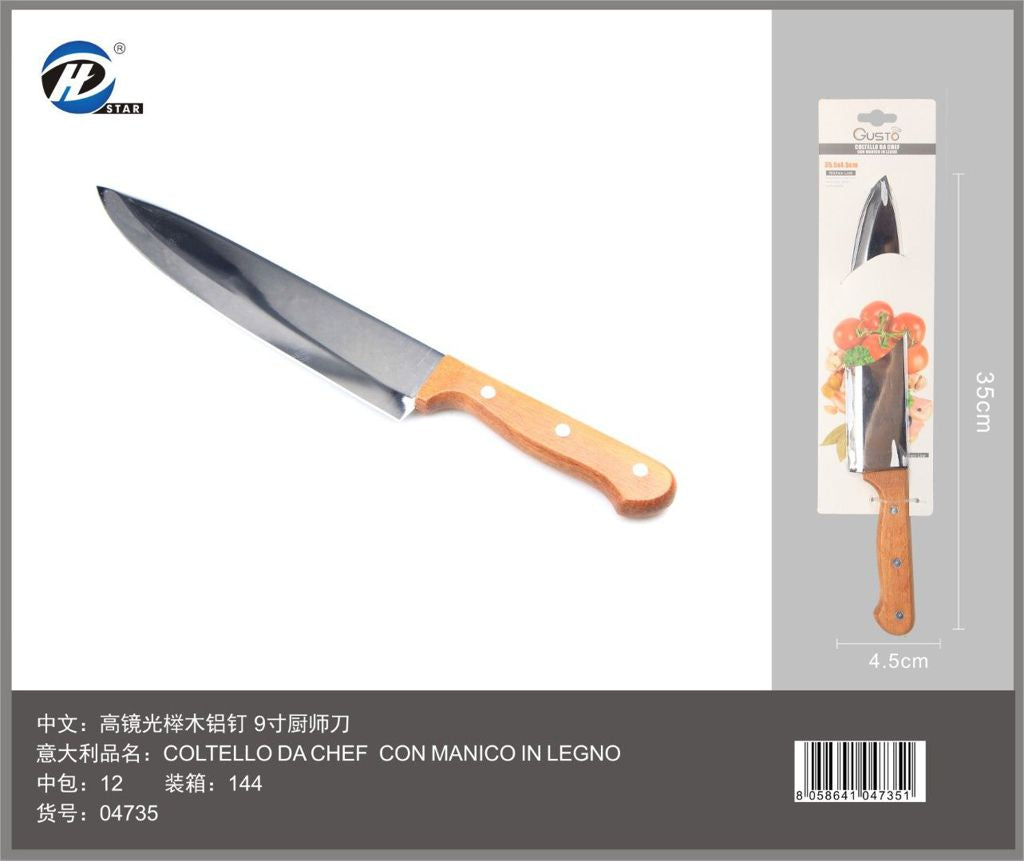 04735 Coltello Da Chef Con Manico In Legno 35.5*4.5Cm