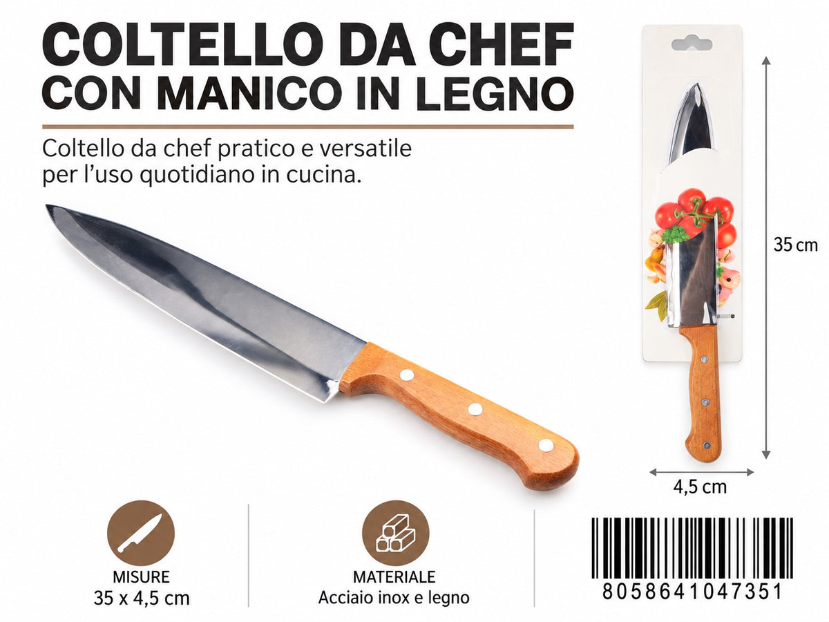 04735 Coltello Da Chef Con Manico In Legno 35.5*4.5Cm