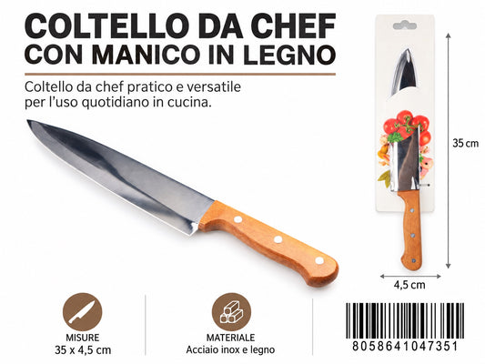 04735 Coltello Da Chef Con Manico In Legno 35.5*4.5Cm