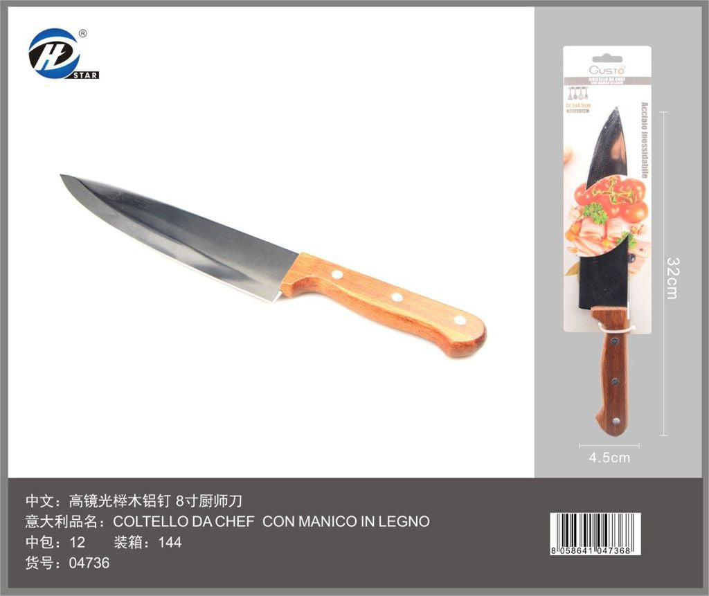 04736 Coltello Da Chef Con Manico In Legno 32.5*4.5Cm
