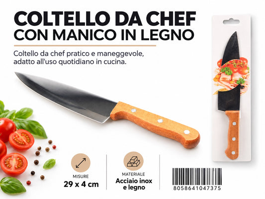 04737 Coltello Da Chef Con Manico In Legno 29*4Cm
