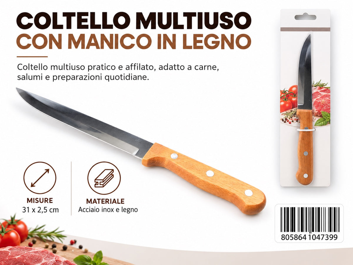 04739 Coltello Multiuso Con Manico In Legno 31.5*2.5Cm
