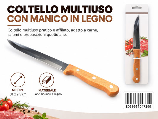 04739 Coltello Multiuso Con Manico In Legno 31.5*2.5Cm