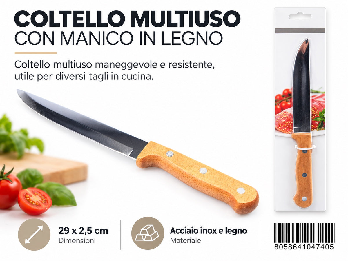 04740 Coltello Multiuso Con Manico In Legno 29.5*2.5Cm