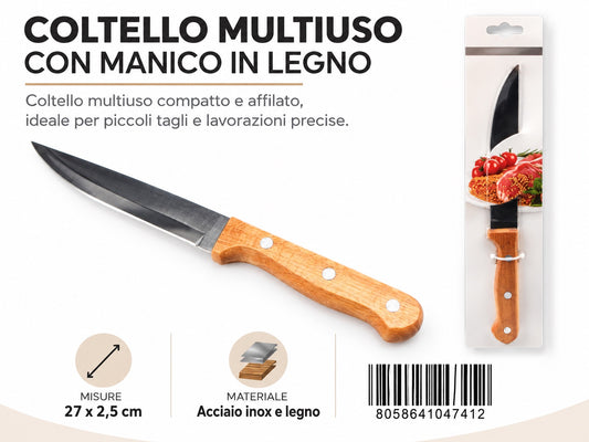 04741 Coltello Multiuso Con Manico In Legno 27.5*2.5Cm