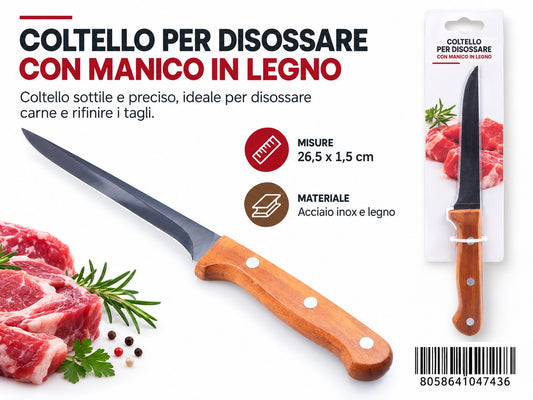 04743 Coltello Per Disossare Con In Legno 26.5*1.5Cm