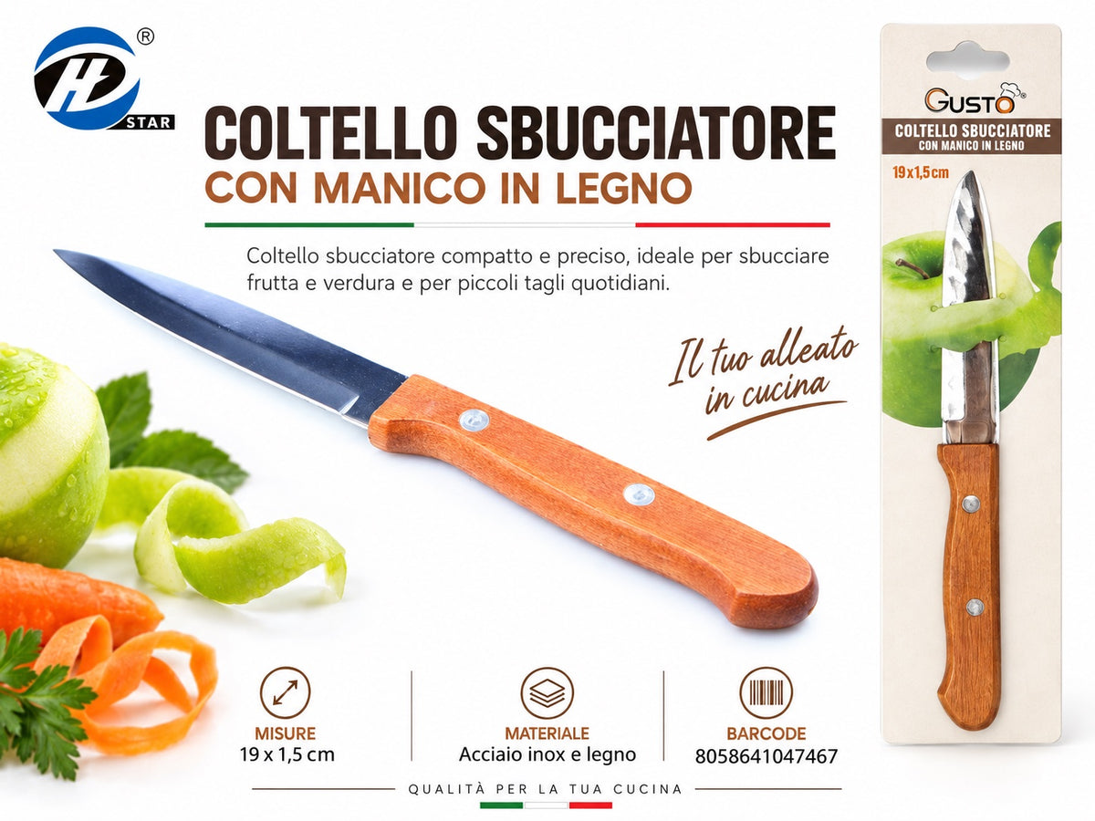 04746 Coltello Sbucciatore Con Manico In Legno 19*1.5Cm