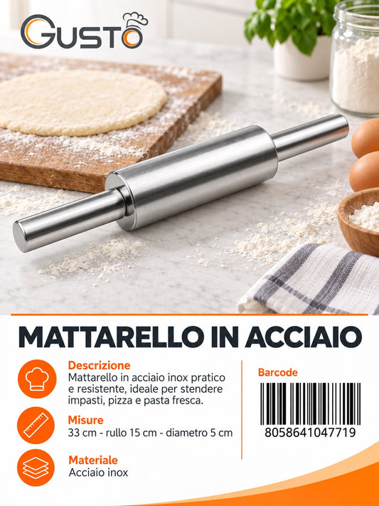 04771 Mattarello In Acciaio