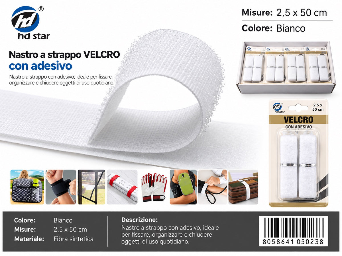 05023 Velcro Adesivo 2.5*50Cm Bianco 1/12 Ct 240