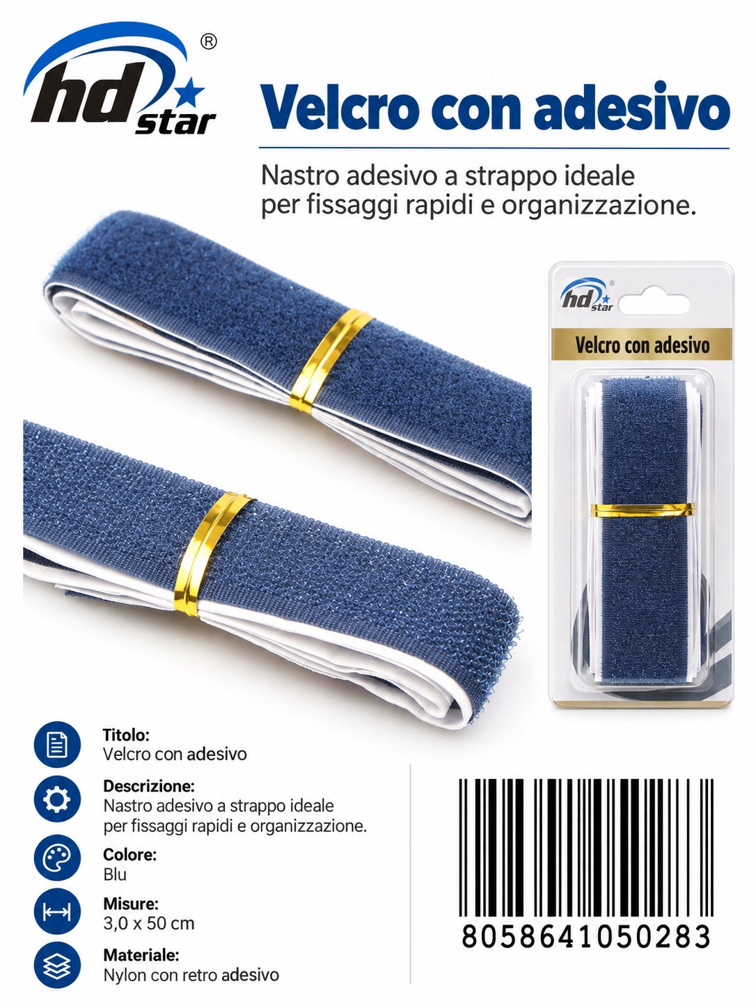 05028 Velcro Adesivo 3.0*50Cm Assoritit 1/12 Ct240