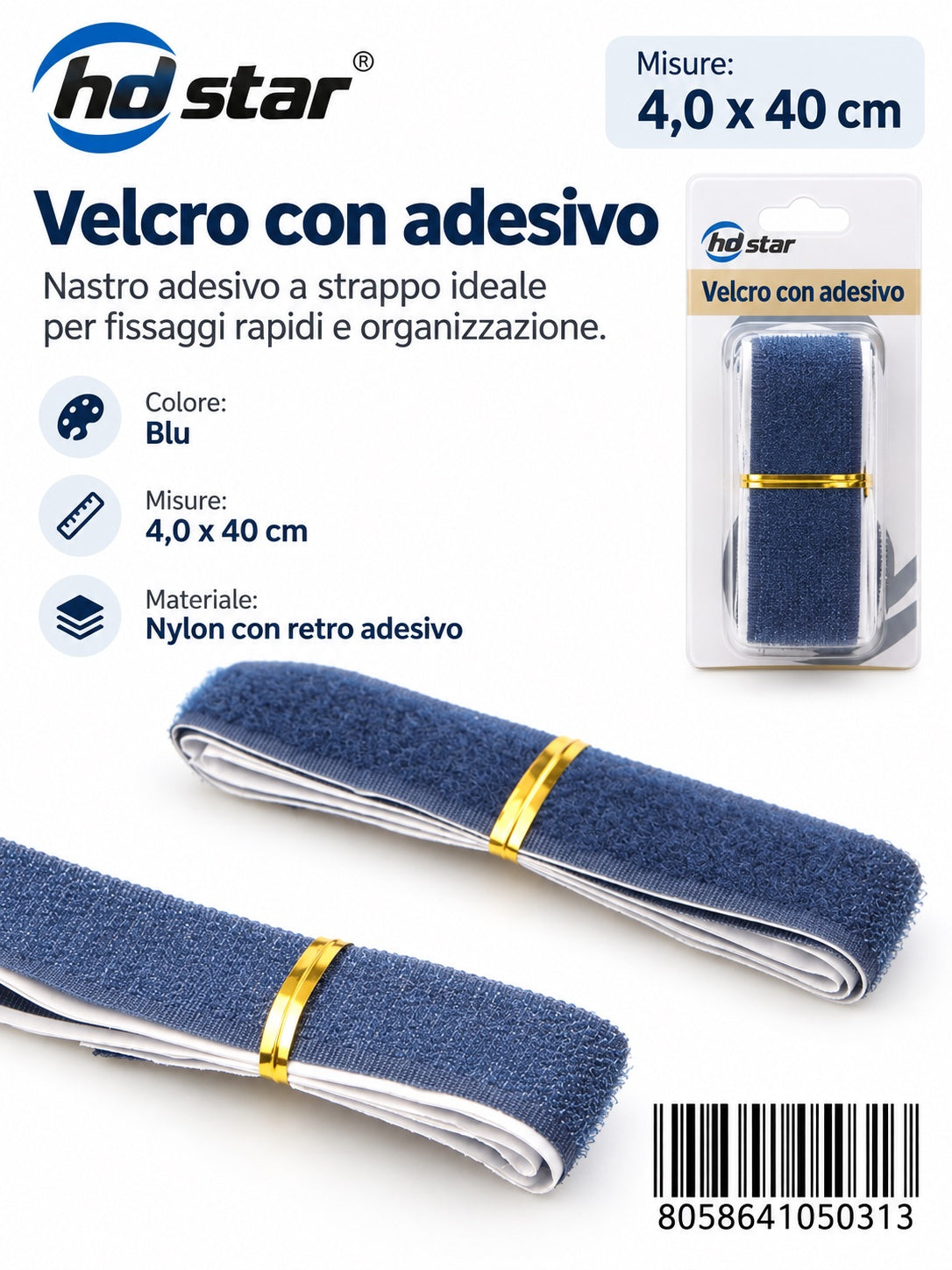05031 Velcro Adesivo 4.0*40Cm Assortiti 1/12 Ct 240