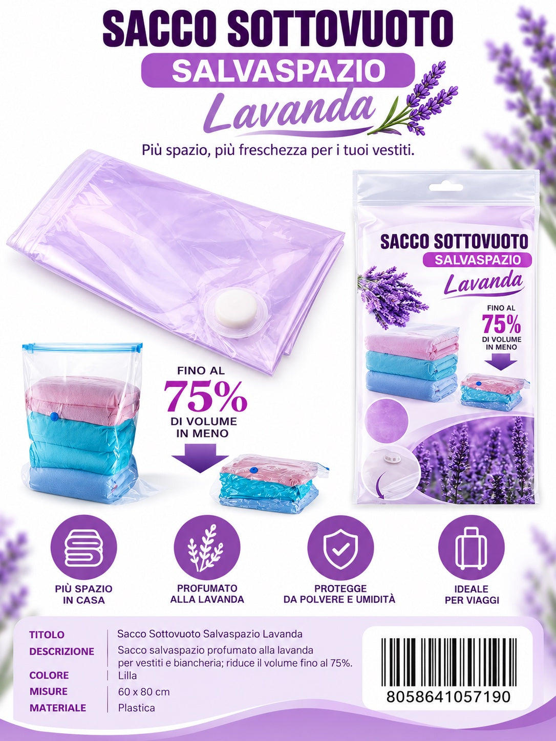 05719 Sacco Sottovuoto Prof. Lavanda 60*80Cm 1/12 Ct144