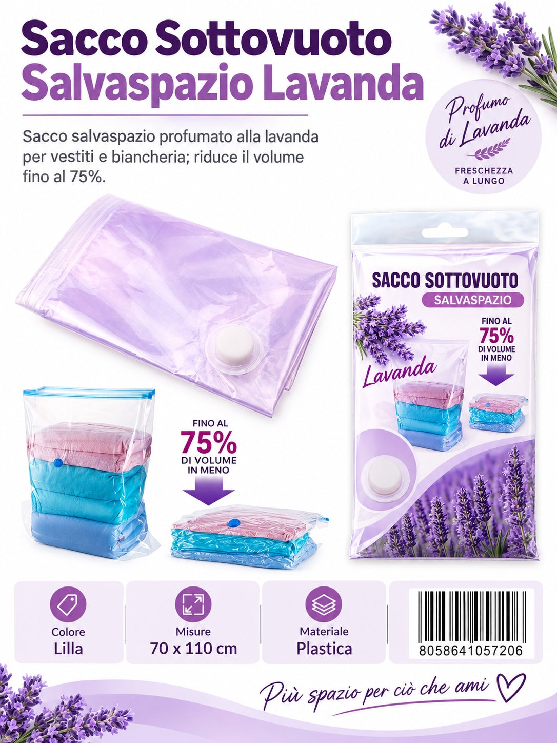 05720 Sacco Sottovuoto Prof. Lavanda 70*110Cm 1/12 Ct144