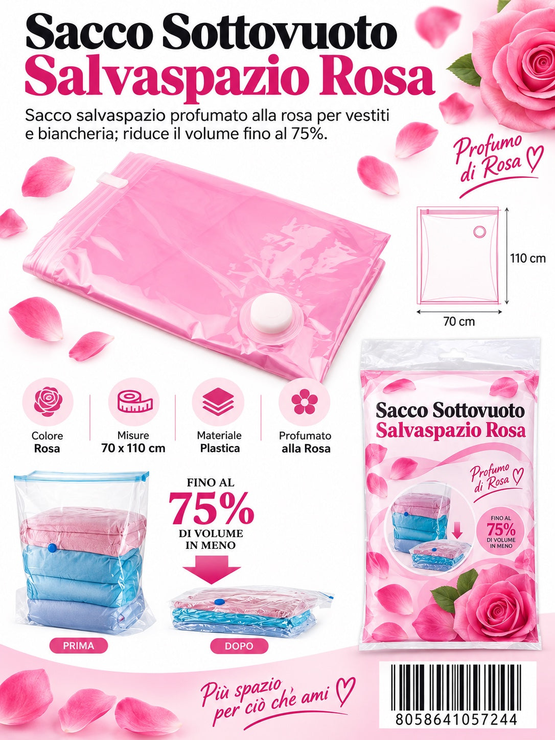 05724 Sacco Sottovuoto Prof. Rosa 70*110Cm 1/12 Ct144