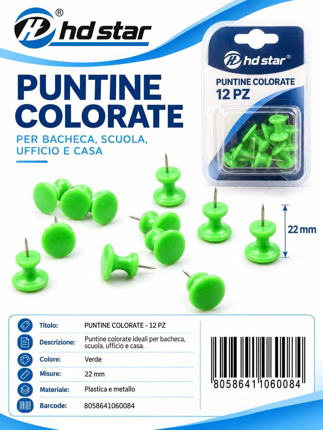 06008 Puntine Colorate Verde 12Pz 1/12 Ct 288