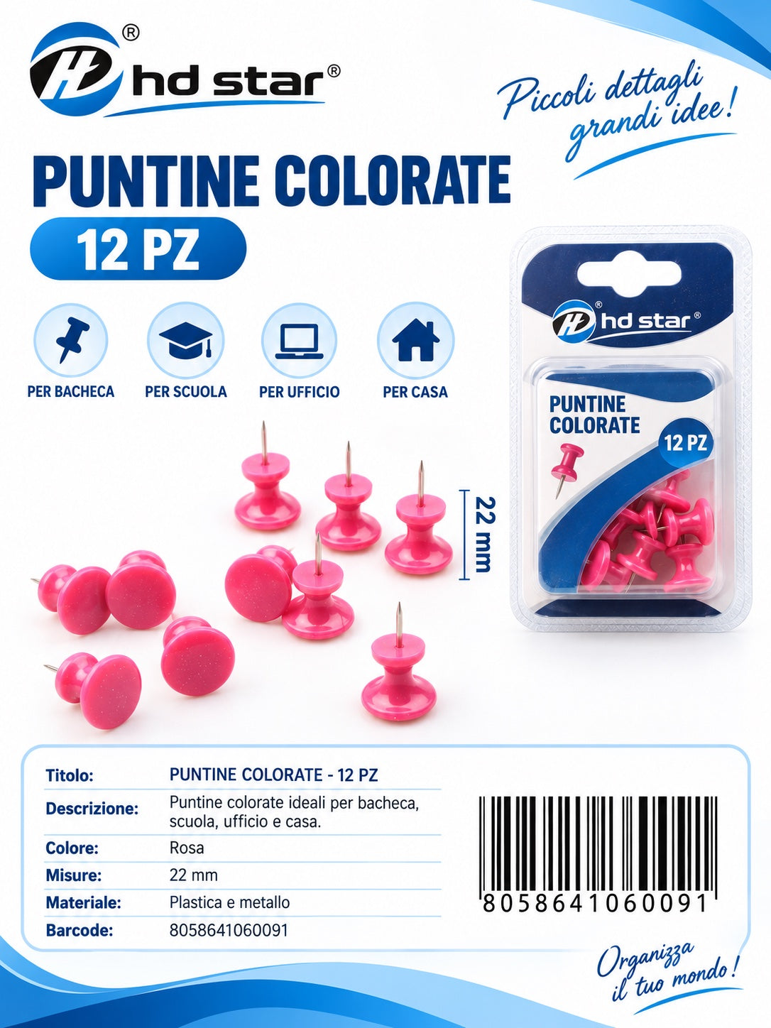 06009 Puntine Colorate Rosa 12Pz 1/12 Ct 288