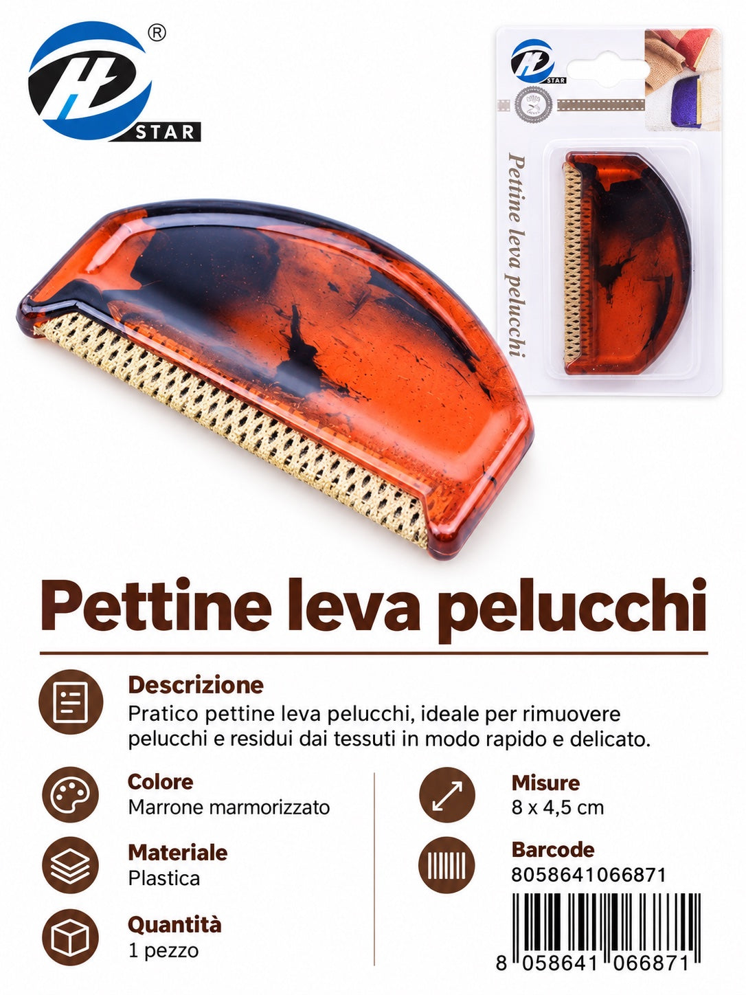 06687 Pettine Leva Peluchi 8*4.5Cm