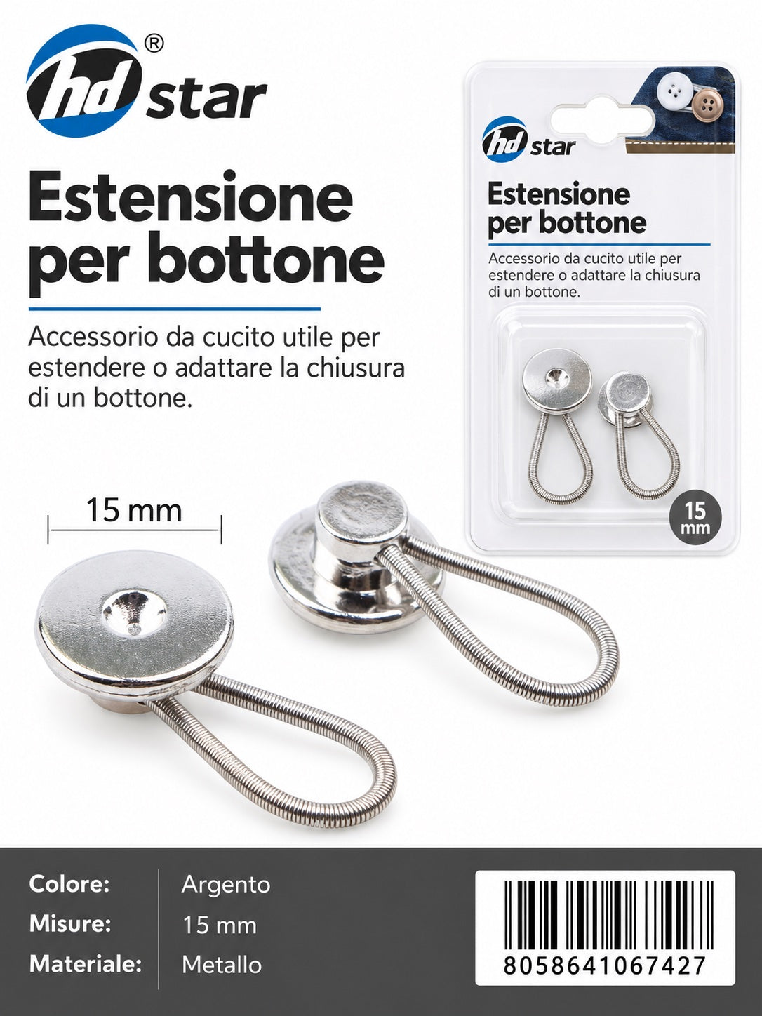 06742 Estensione Per Bottone 15Mm 2Pz 1/12 Ct480