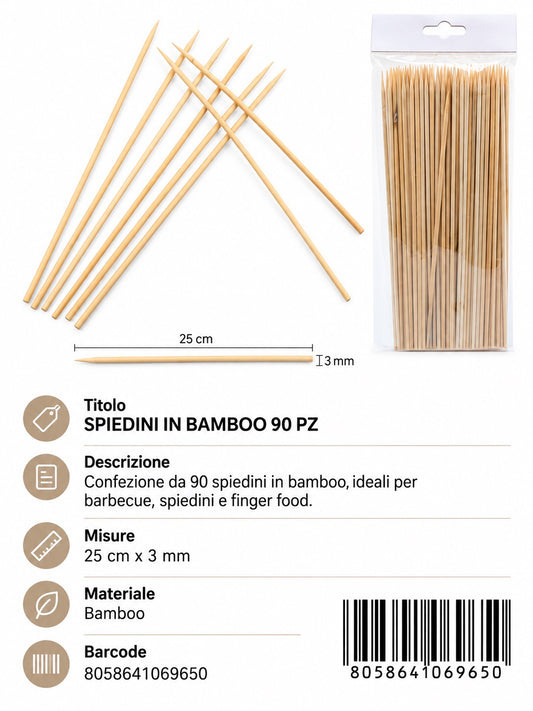 06965 Spiedini In Bamboo 3.0Mm*25Cm 90Pz 1/12 Ct144