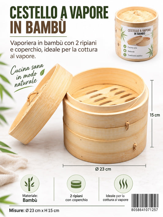 07125 Cestello A Vapore In Bambu 22.8Cm15Cm