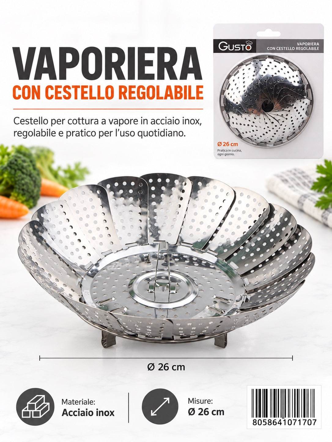 07170 Vaporiera Con Cestello Regolabile 1/6 Ct48