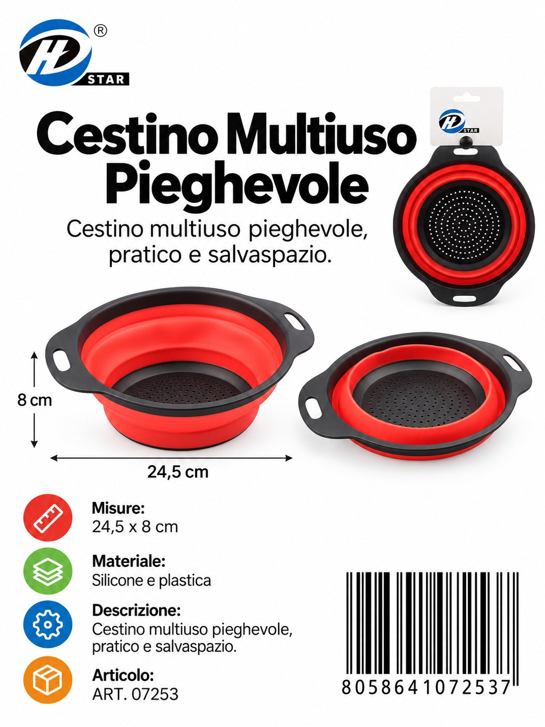 07253 Cestino Multiuso Pieghevole 1/6 Ct72