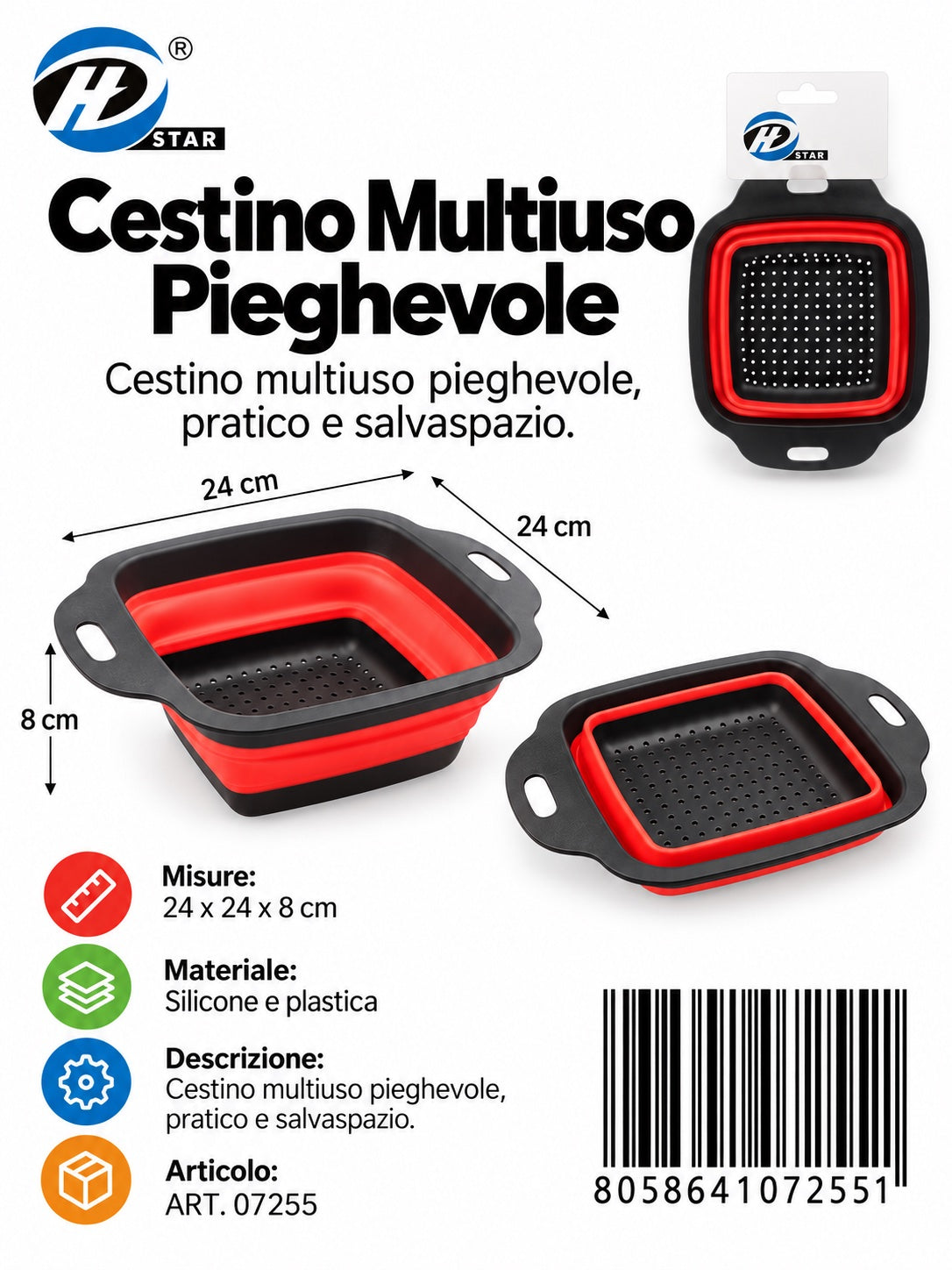 07255 Cestino Multiuso Pieghevole 1/6 Ct72