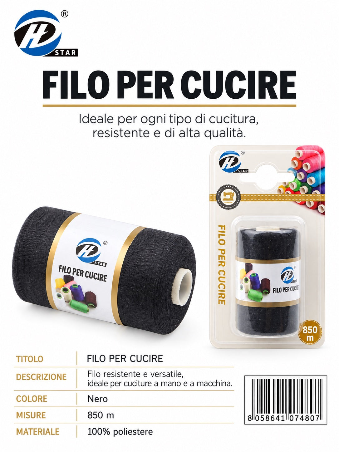 07480 Filo Per Cucire 850Mt 1/12 Ct 288