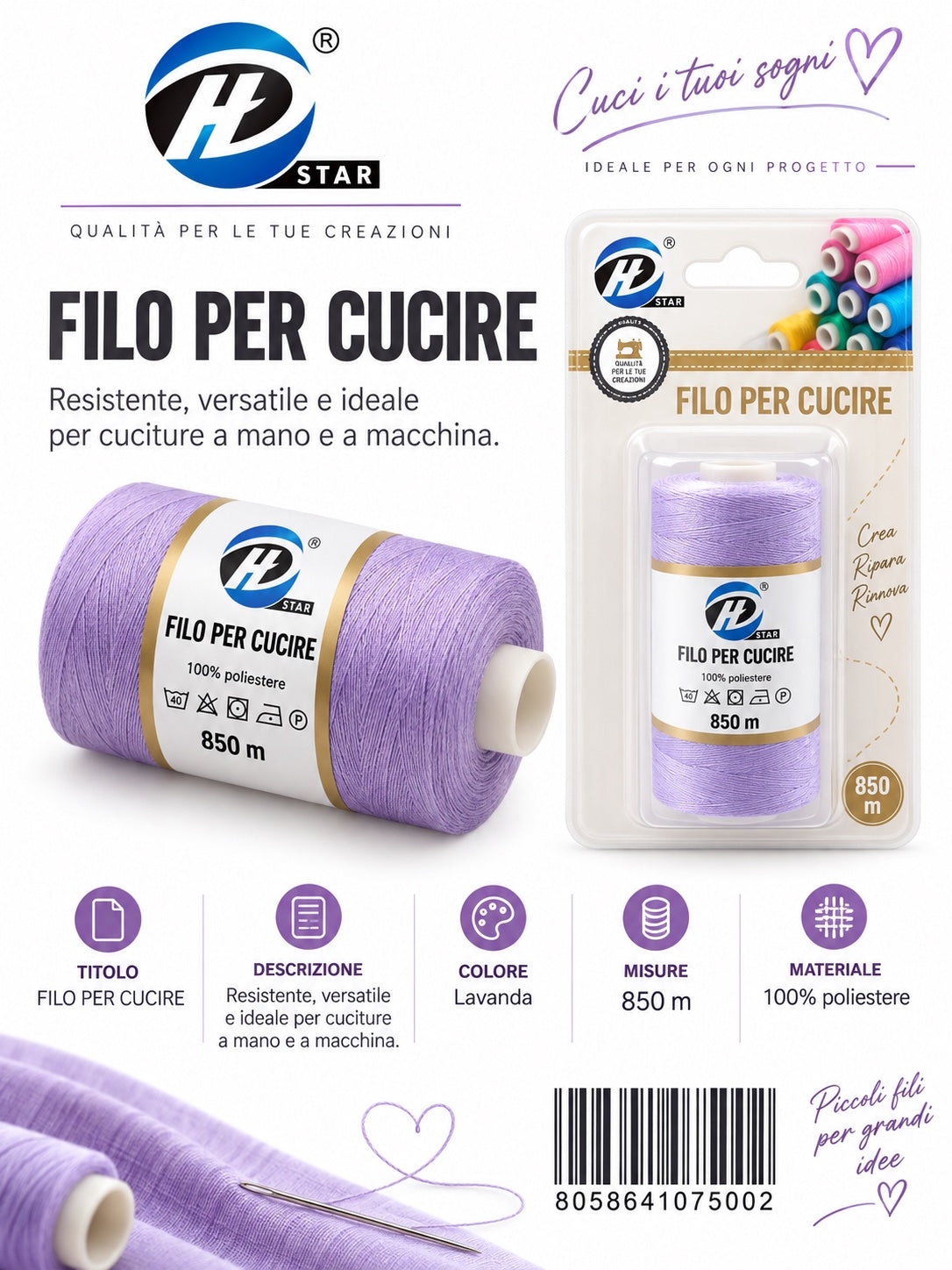 07500 Filo Per Cucire 850Mt 1/12 Ct 288